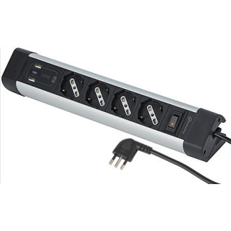 MULTIPRESA 4X2PT SK 3XUSB C/INTERRUTTORE E MORSETTI FISSAGGIO ELECTRALINE ALU