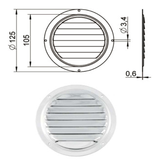 GRIGLIA AERAZIONE TIPO E 125 MM INOX