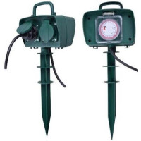 MULTIPRESA IP44 2 POSTI CON PRESE SCHUKO DA GIARDINO CON TIMER E PICCHETTO DA TERRA CAVO 3 METRI